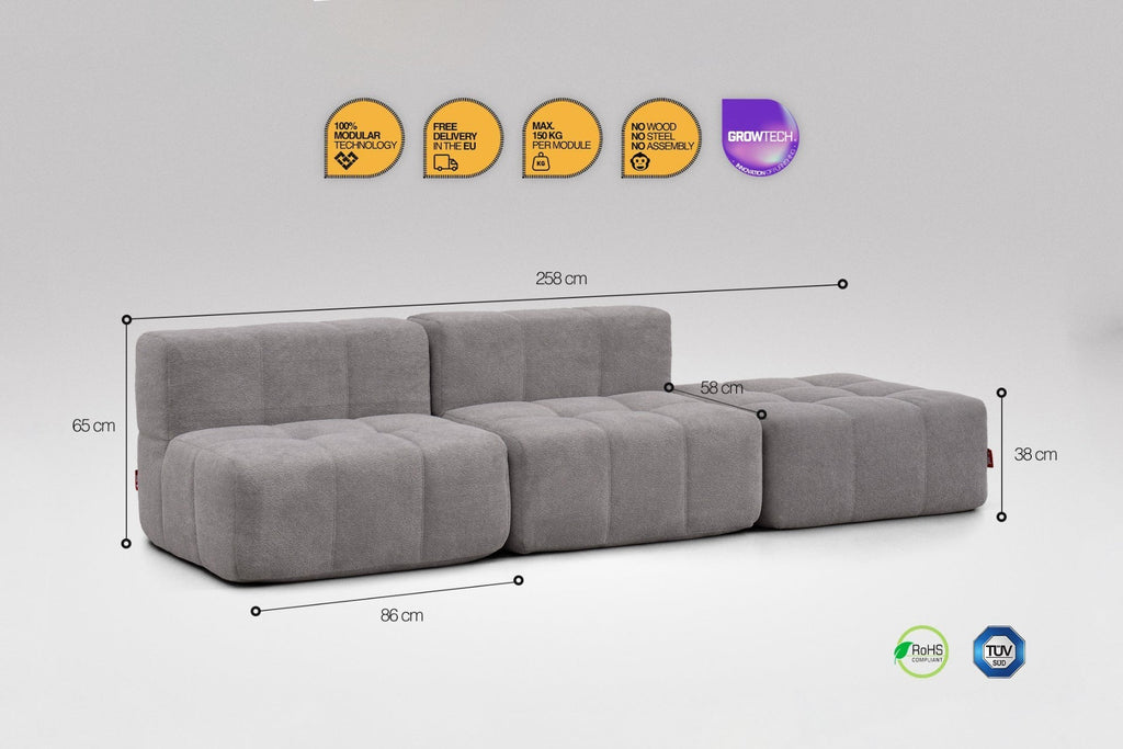 3 Teiliges Modulares Sofa – Grau-2