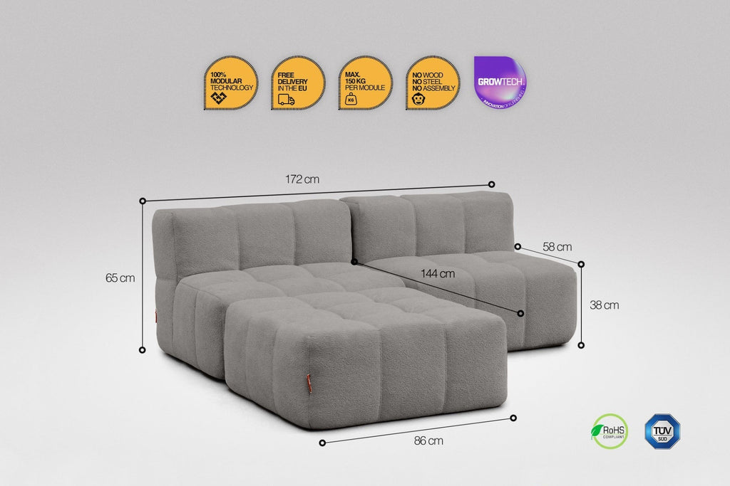 3 Teiliges Modulares Sofa – Grau-1