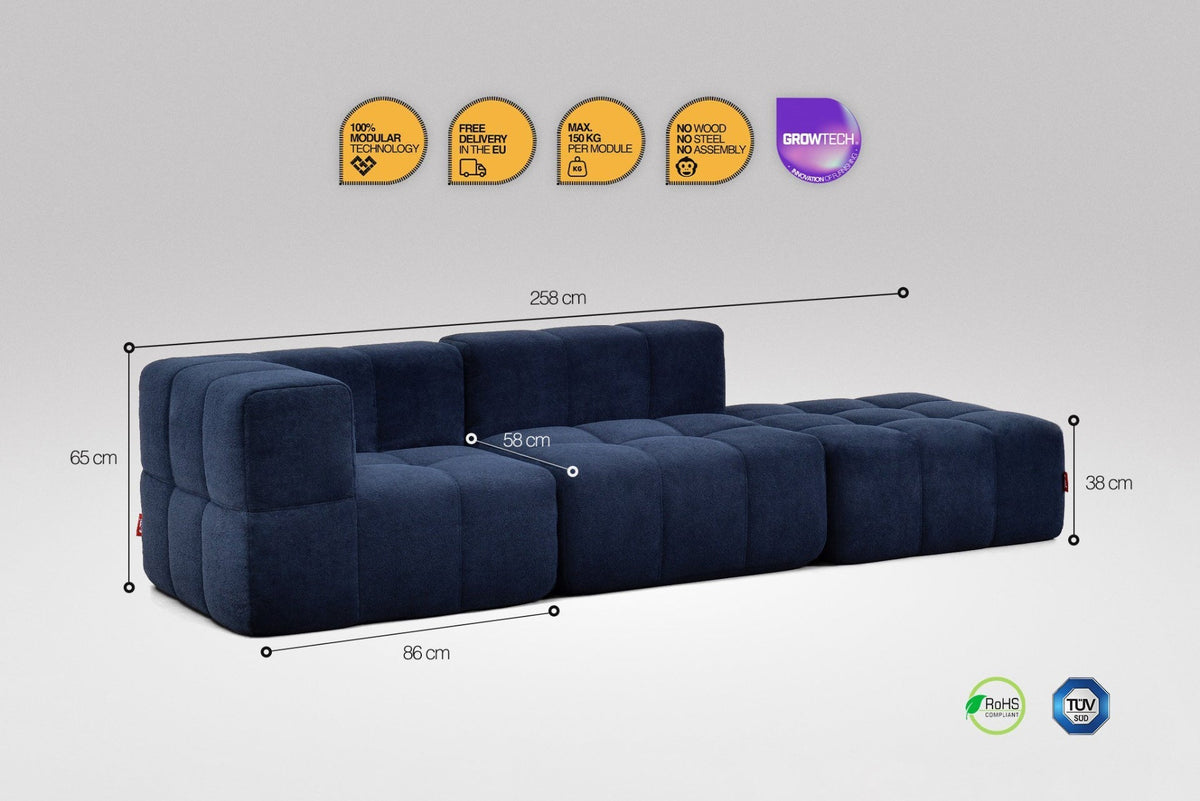 3 Teiliges Modulares Sofa – Blau-2