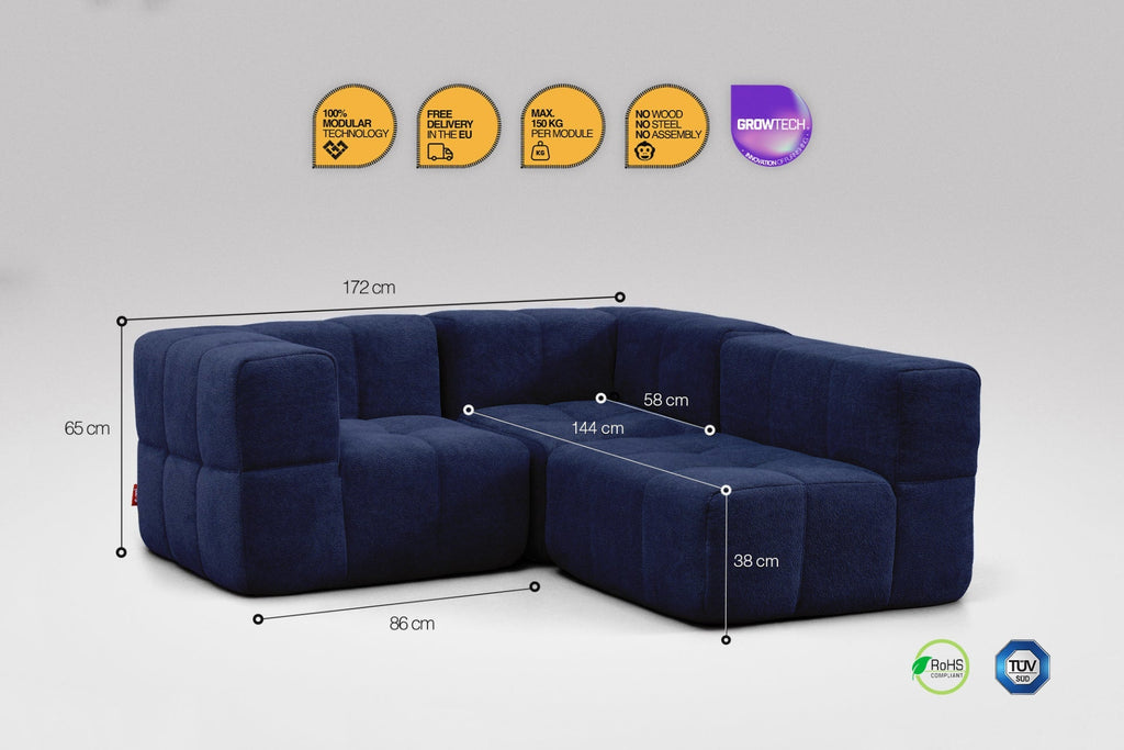 3 Teiliges Modulares Sofa – Blau-2