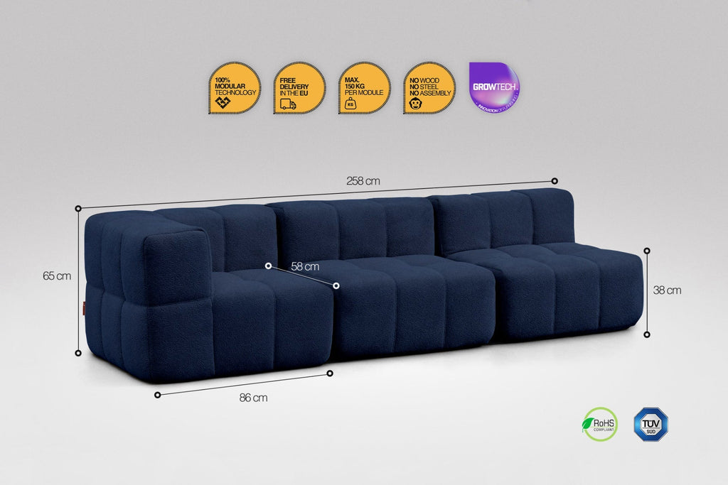 3 Teiliges Modulares Sofa – Blau-2