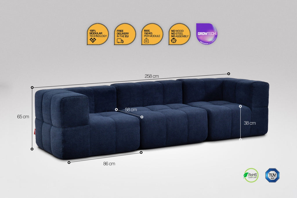 3 Teiliges Modulares Sofa – Blau-2