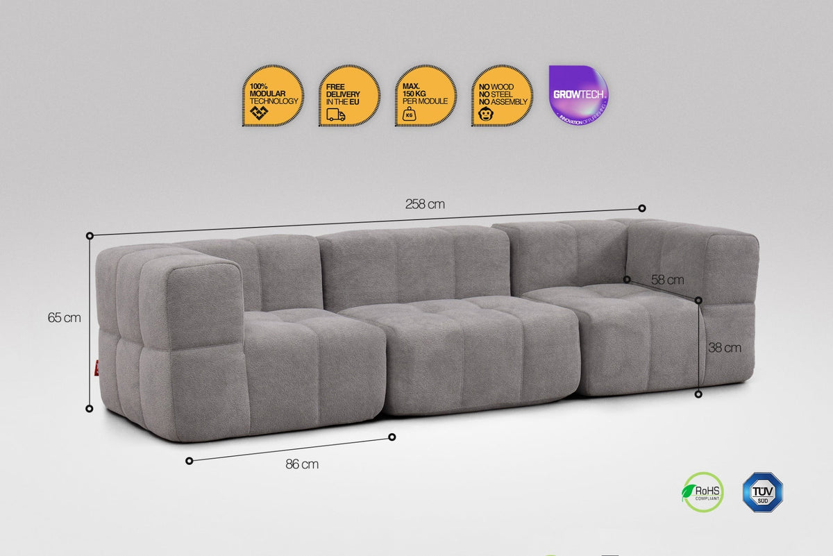 3 Teiliges Modulares Sofa – Grau-2