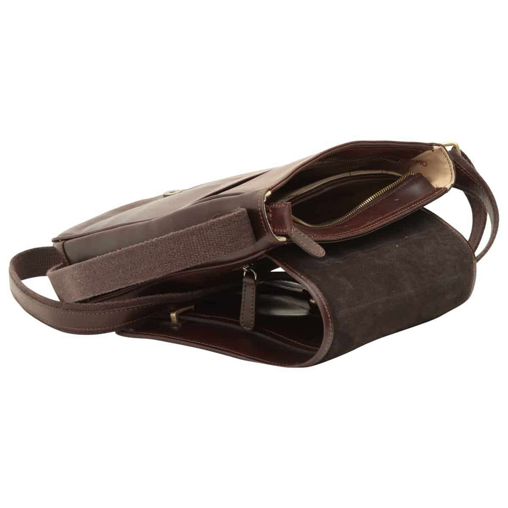 Medium leather bag with double magnetic closure - DARK Brown-1