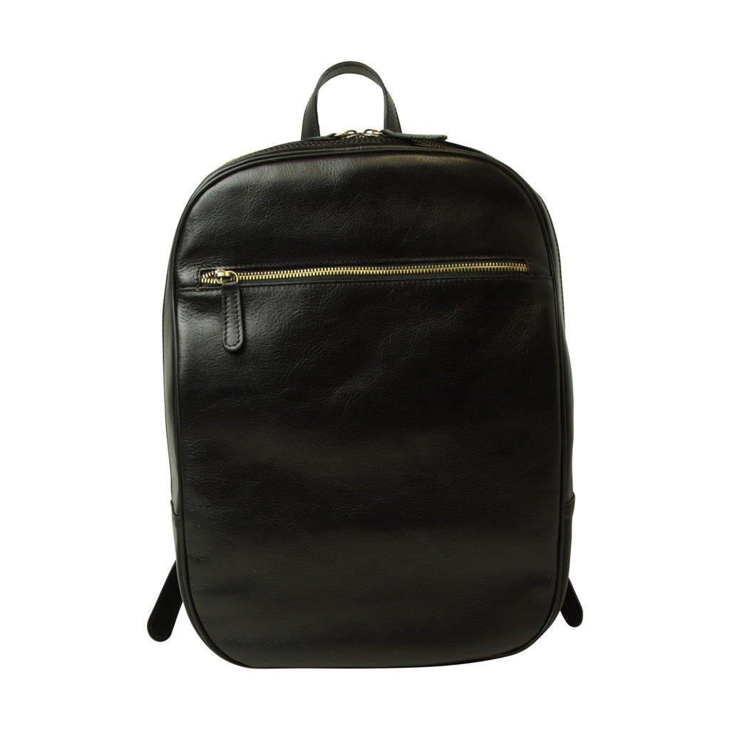 Leather backpack with exterior zip pockets - Black-0