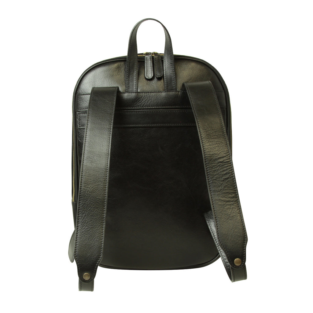 Soft Calfskin Leather Laptop Backpack with backside troller strap. Black-1