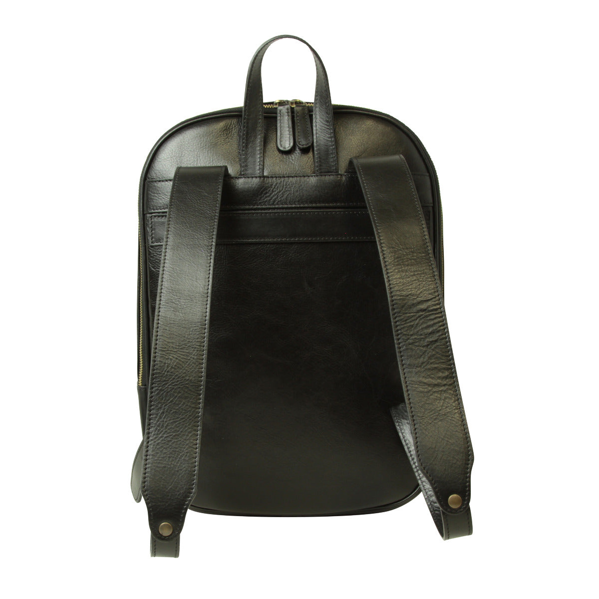 Soft Calfskin Leather Laptop Backpack with backside troller strap. Black-1