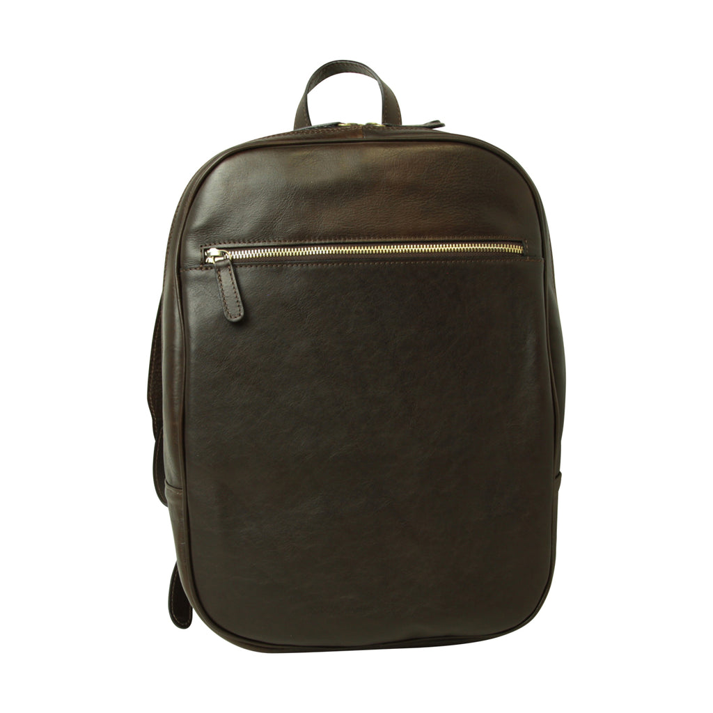 Leather backpack with exterior zip pockets - Dark Brown-0
