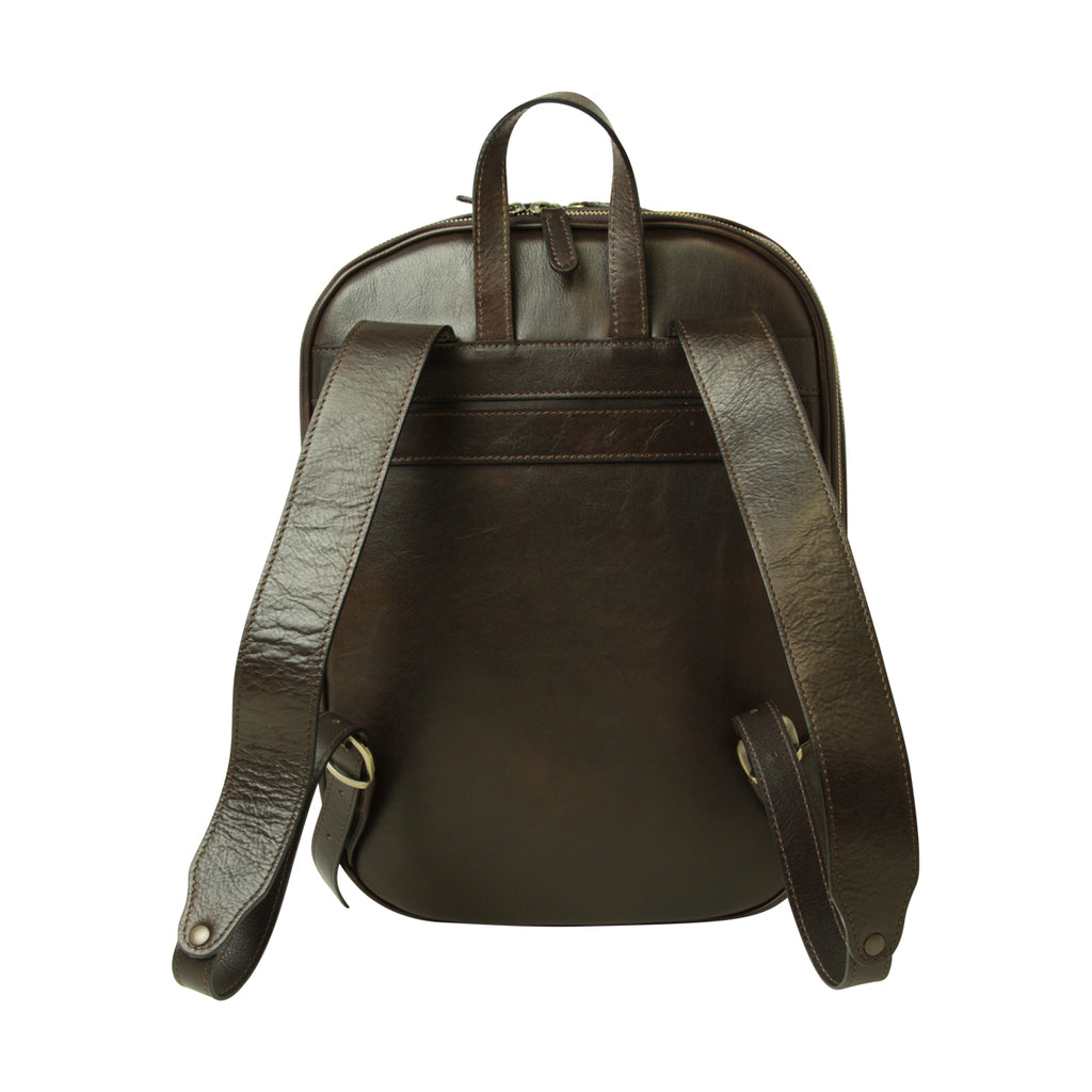Leather backpack with exterior zip pockets - Dark Brown-1