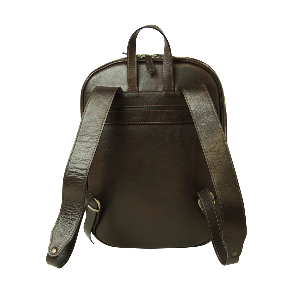 Leather backpack with exterior zip pockets - Dark Brown-1