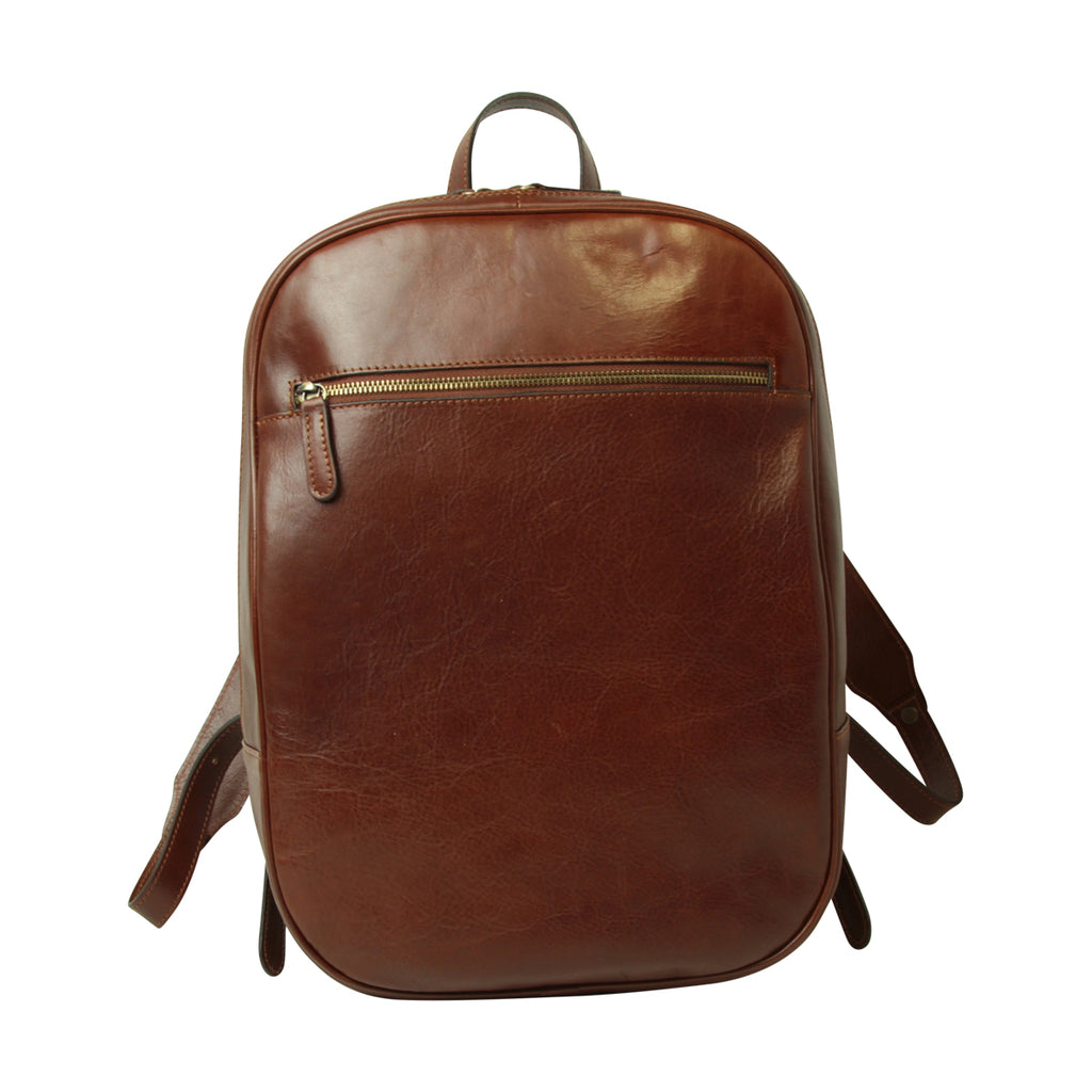 Leather backpack with exterior zip pockets - Brown-0