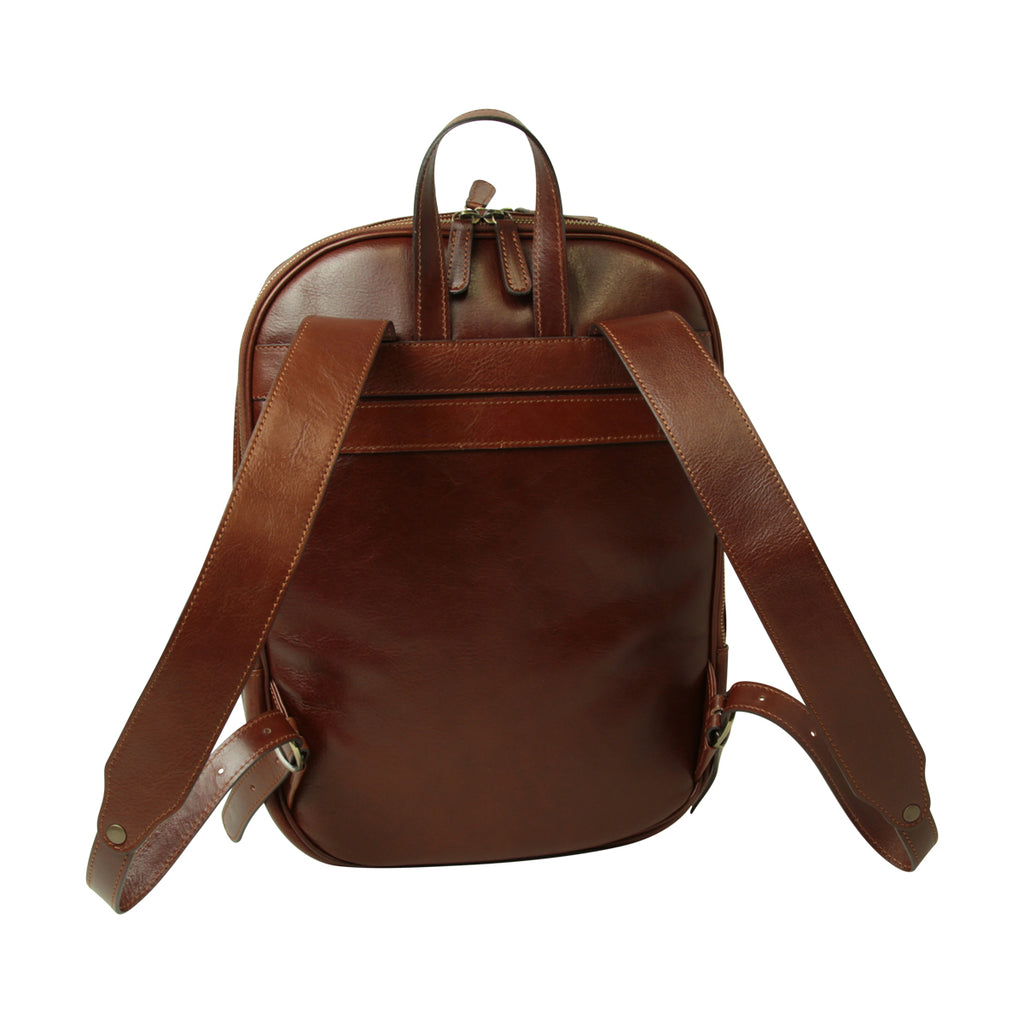 Leather backpack with exterior zip pockets - Brown-1