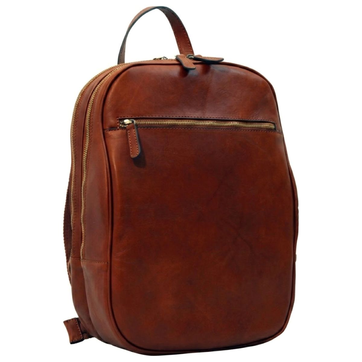 Leather backpack with exterior zip pockets - Mahogany Brown-0