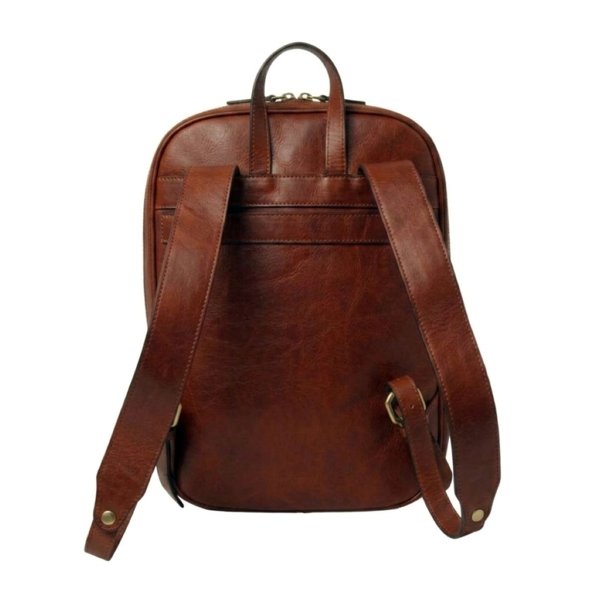 Leather backpack with exterior zip pockets - Mahogany Brown-1