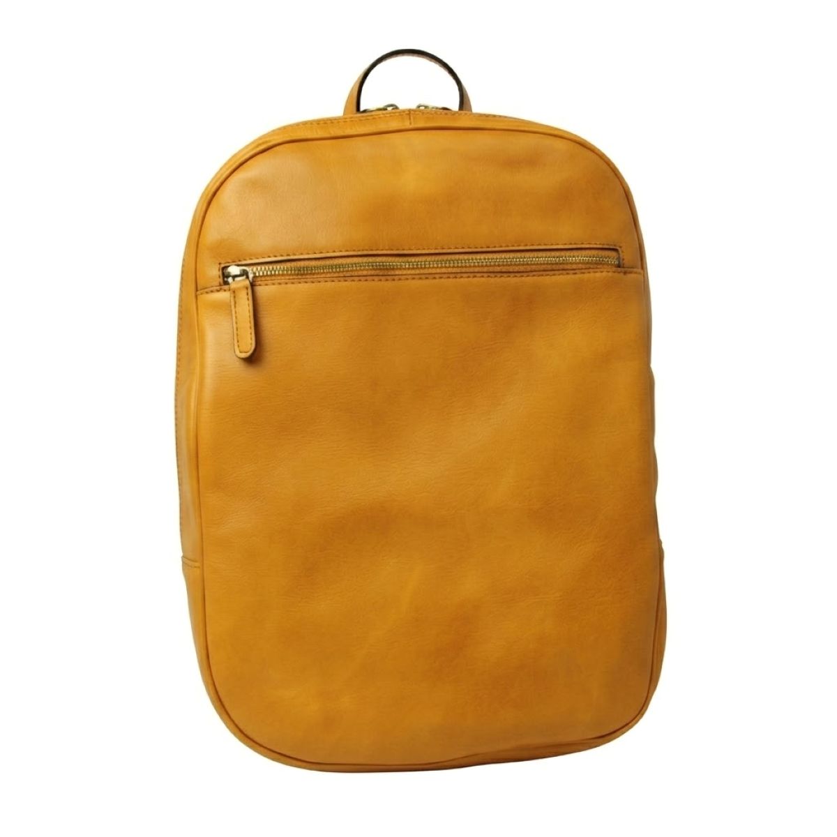 Leather backpack with exterior zip pockets - Yellow Ochre-0