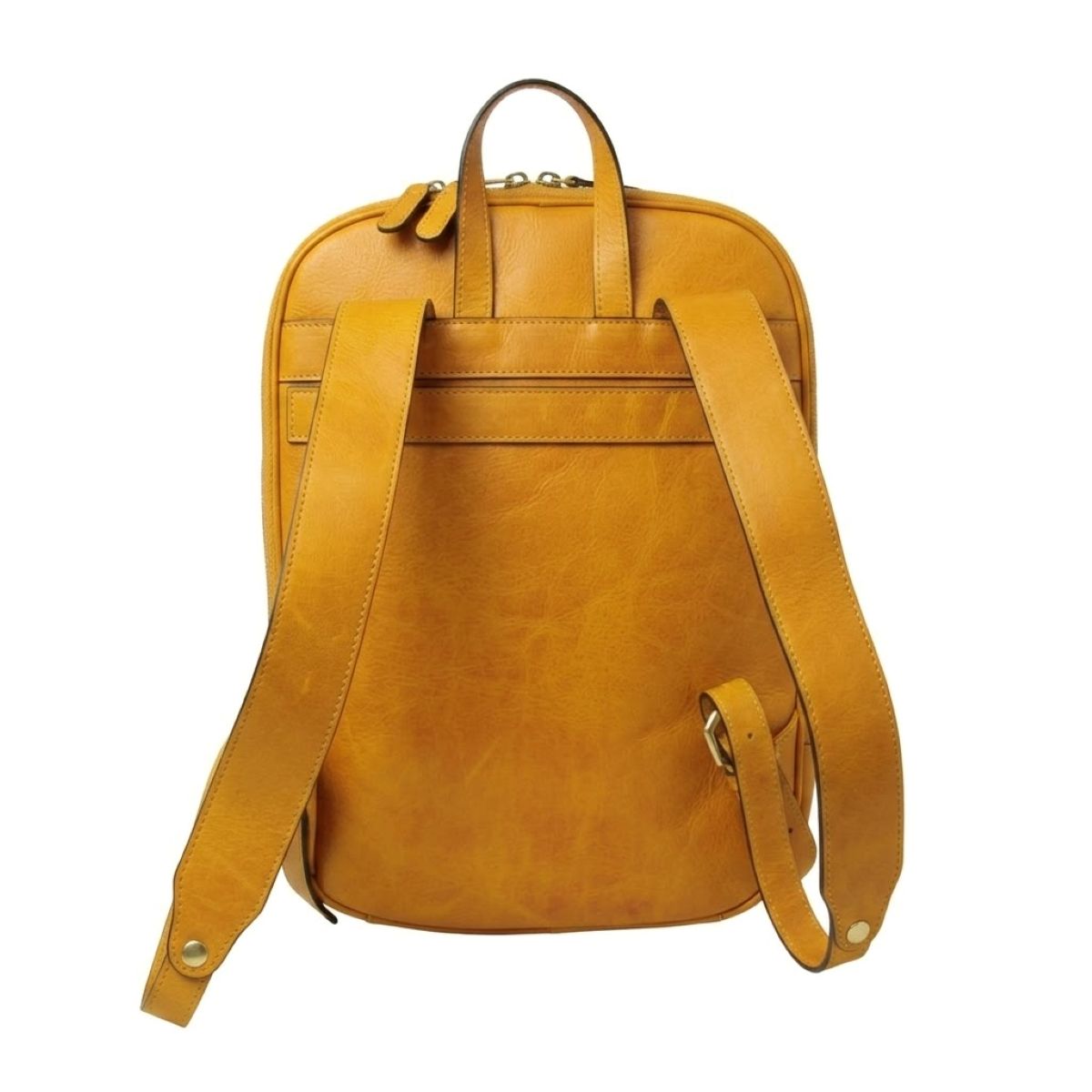 Leather backpack with exterior zip pockets - Yellow Ochre-1