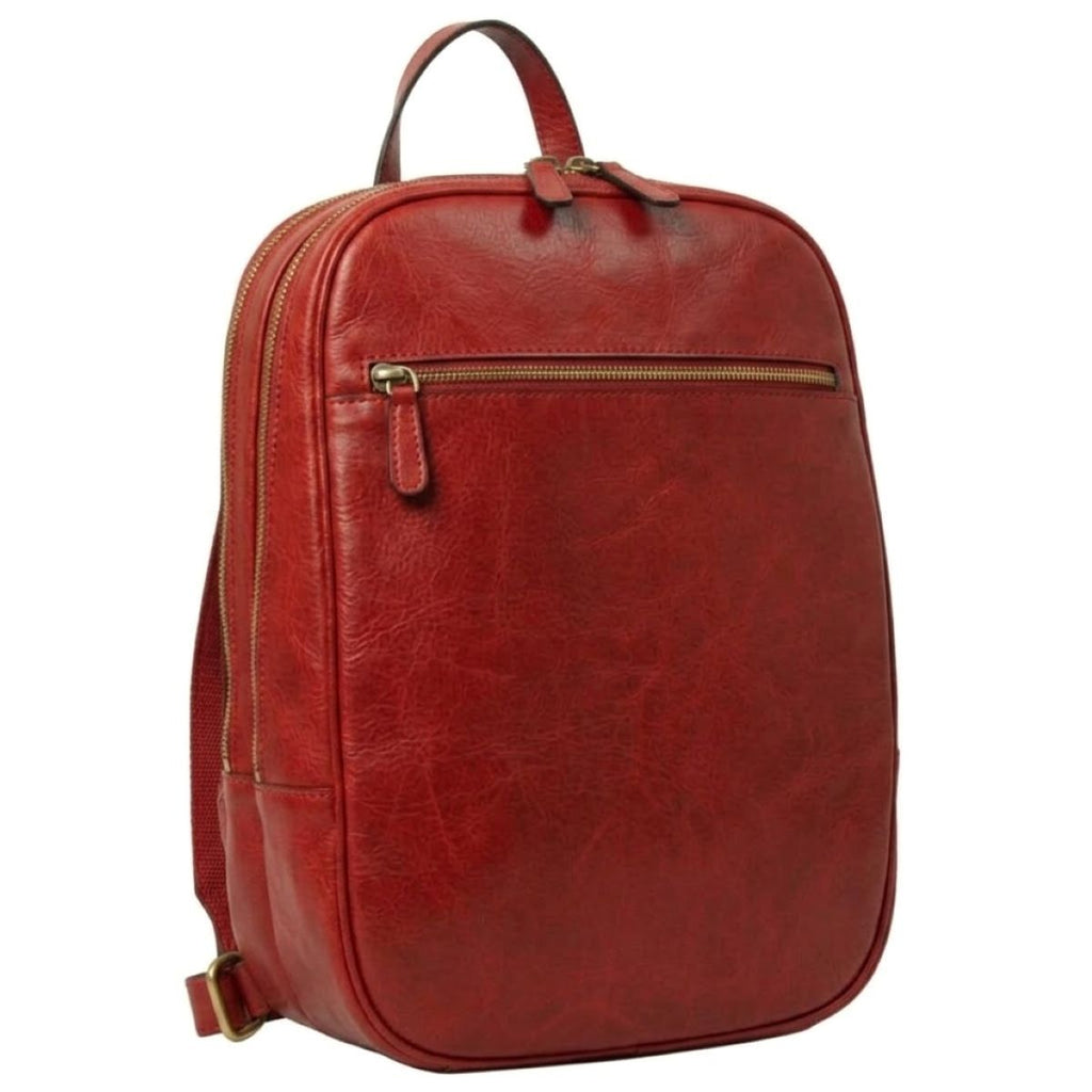 Leather backpack with exterior zip pockets - Red-0
