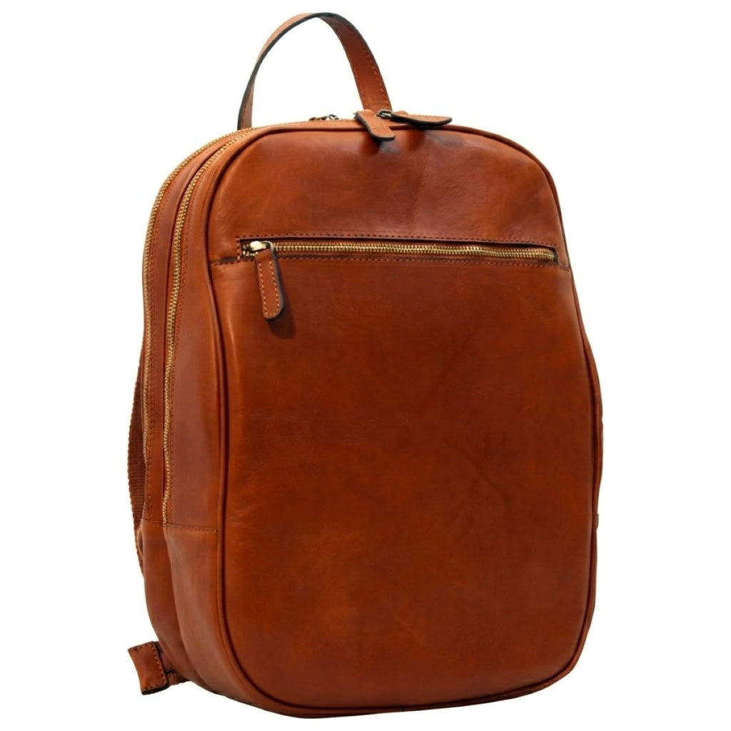Leather backpack with exterior zip pockets - Teak-0