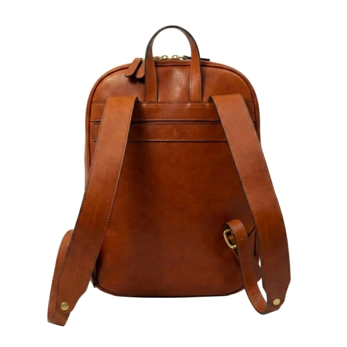 Leather backpack with exterior zip pockets - Teak-1