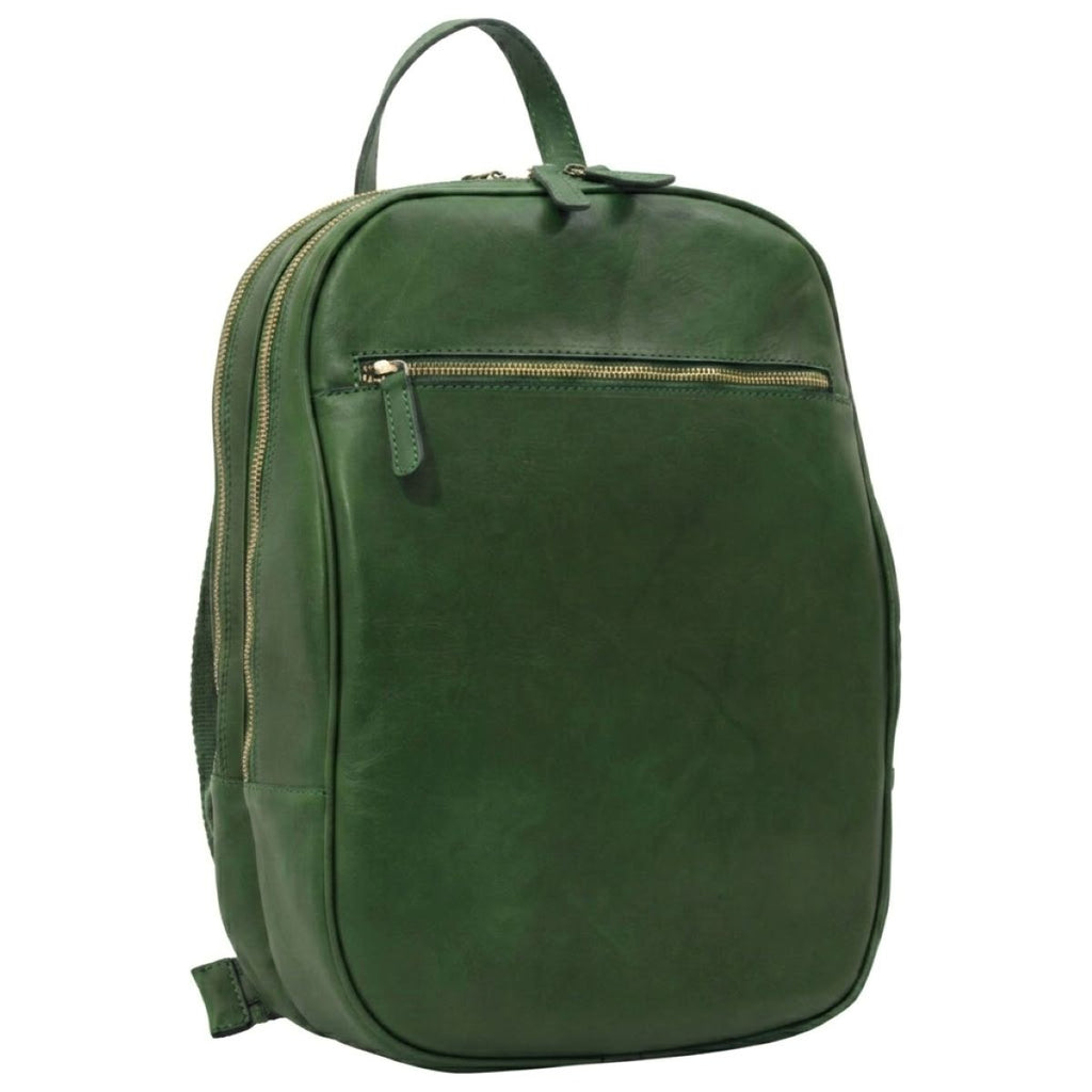 Leather backpack with exterior zip pockets - Green-0