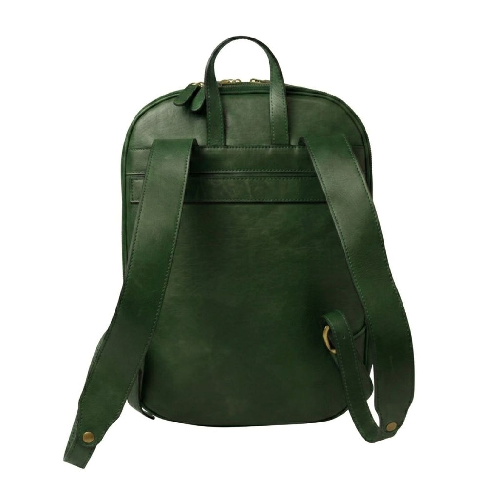 Leather backpack with exterior zip pockets - Green-1