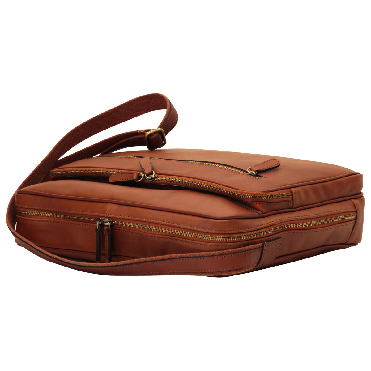 Large leather bag with zip closures - Brown Colonial-1