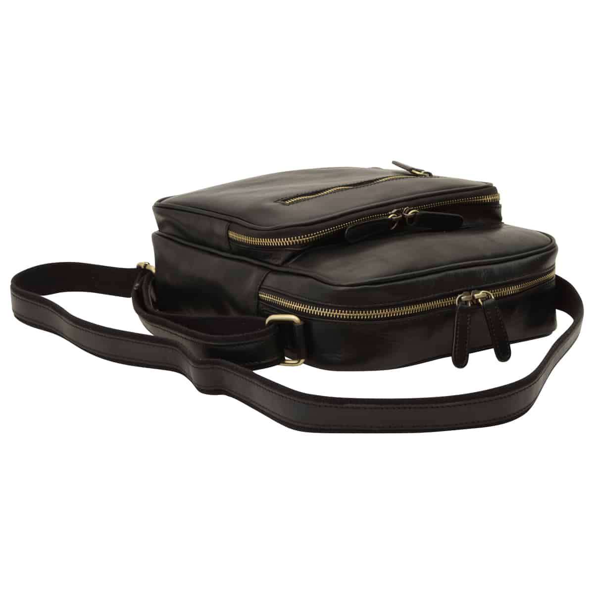 Messenger in pelle con chiusura a zip (Piccola).- Black-1