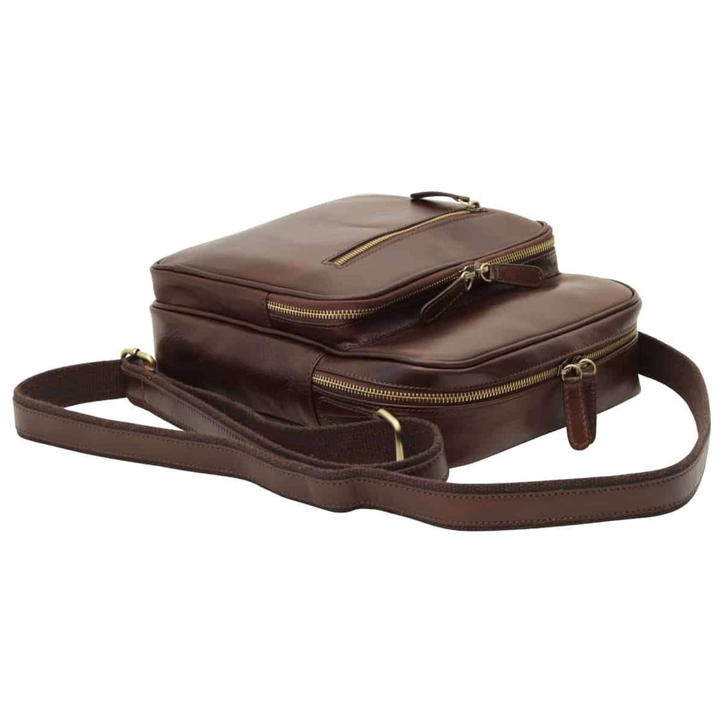 Small leather bag with zip closures - Dark Brown-1
