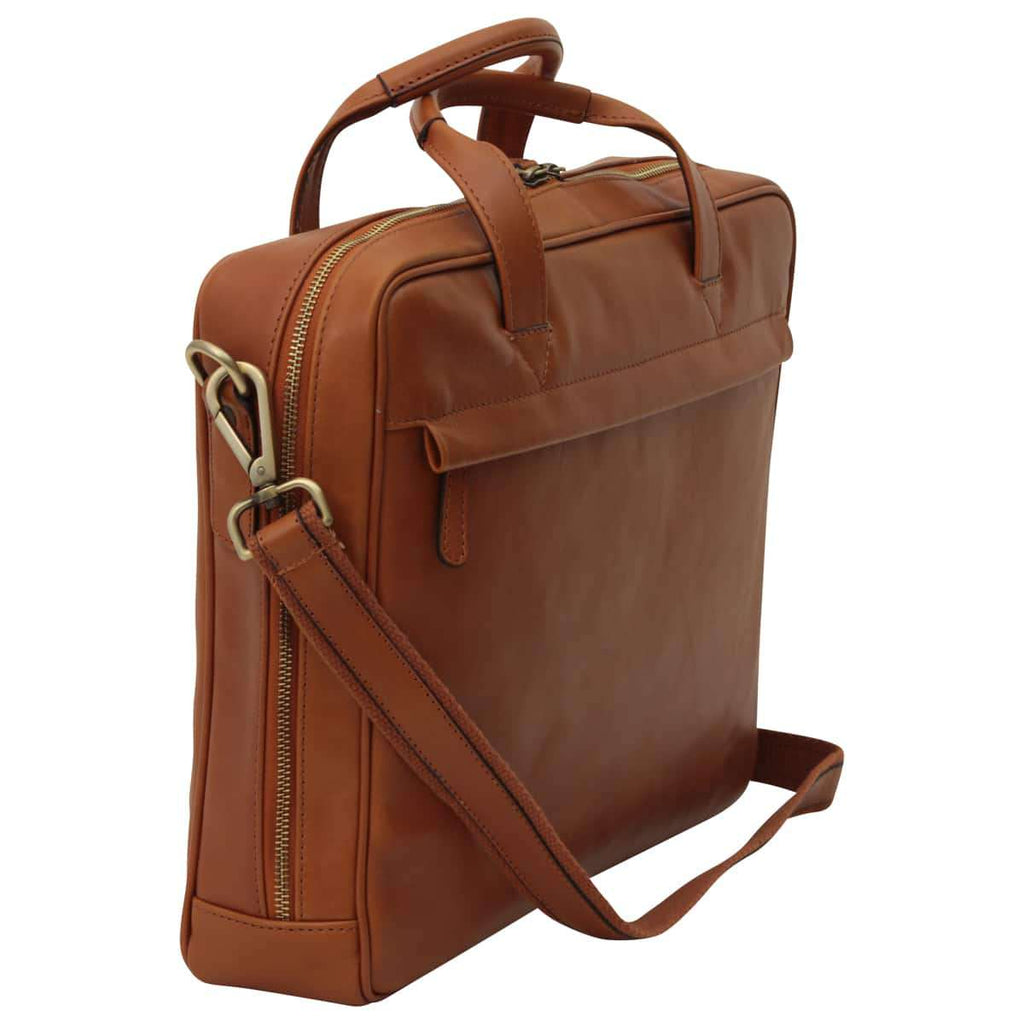 Leather Briefcase with zip closure - Brown Colonial-1