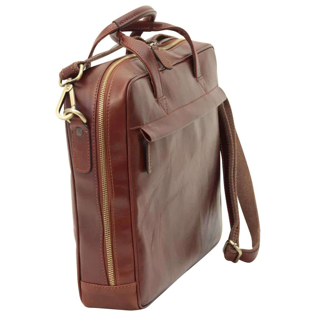 Leather Briefcase with zip closure - Brown-1