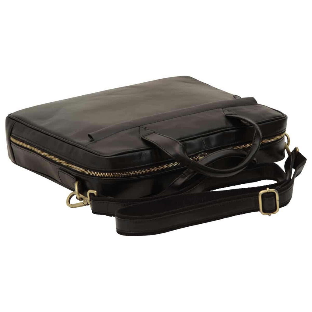 Leather Briefcase with zip closure - Black-1