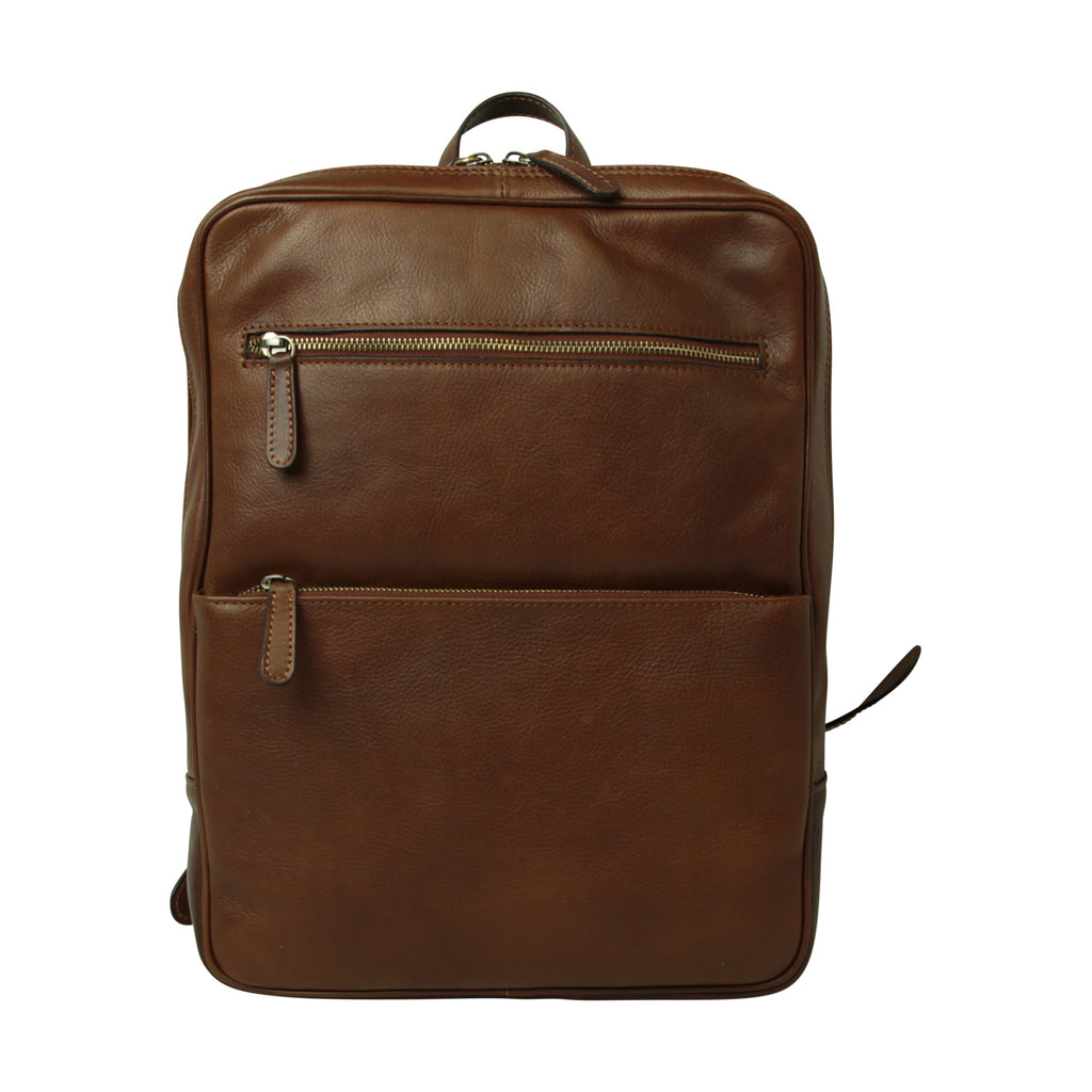 Leather backpack with trolley strap- Chestnut-0