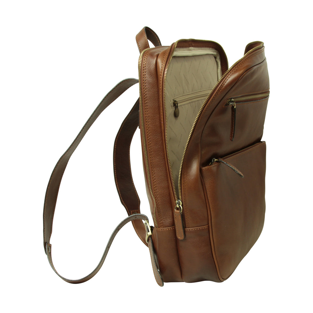 Leather backpack with trolley strap- Chestnut-1