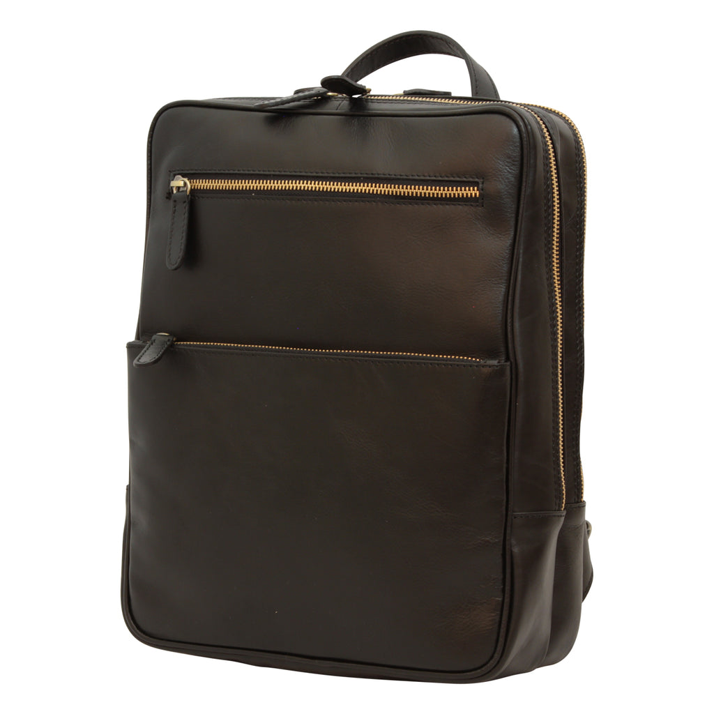 Leather backpack with trolley strap-Black-0