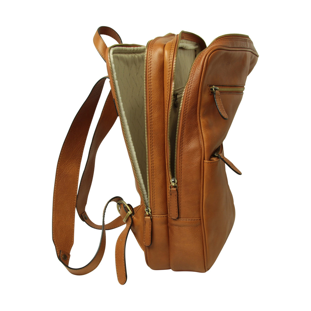 Leather backpack with trolley strap- Brown Colonial-1