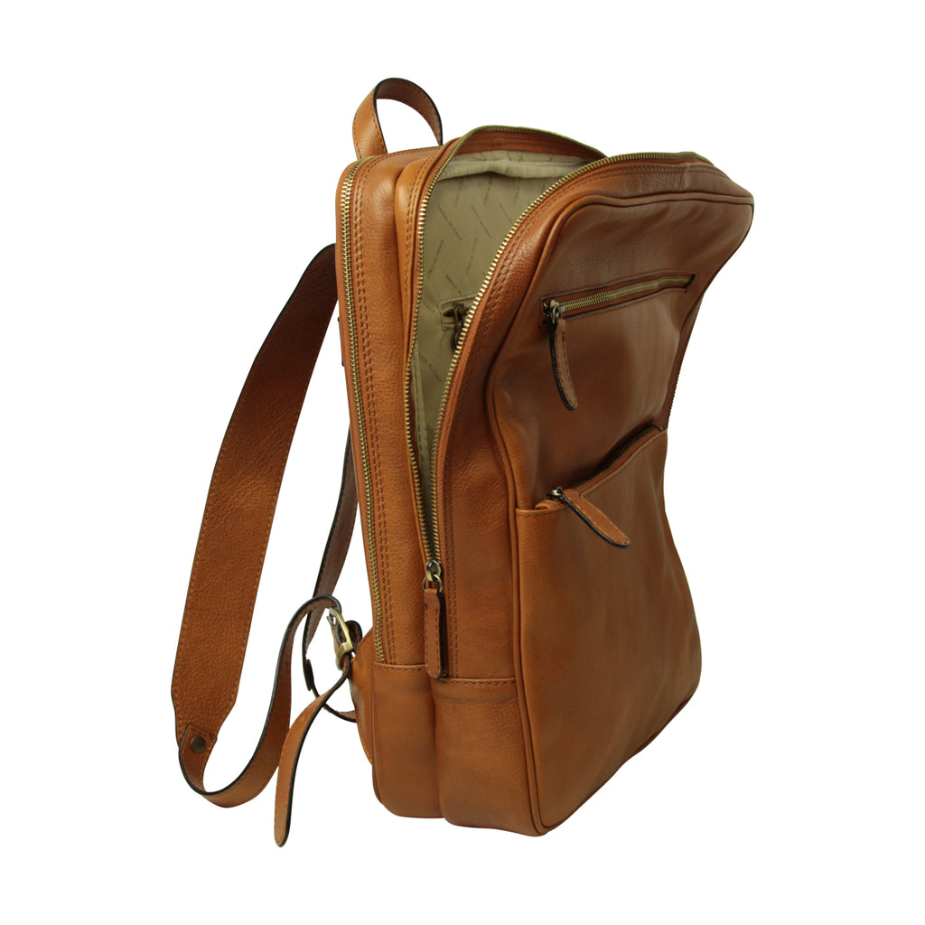 Leather backpack with trolley strap- Brown Colonial-1