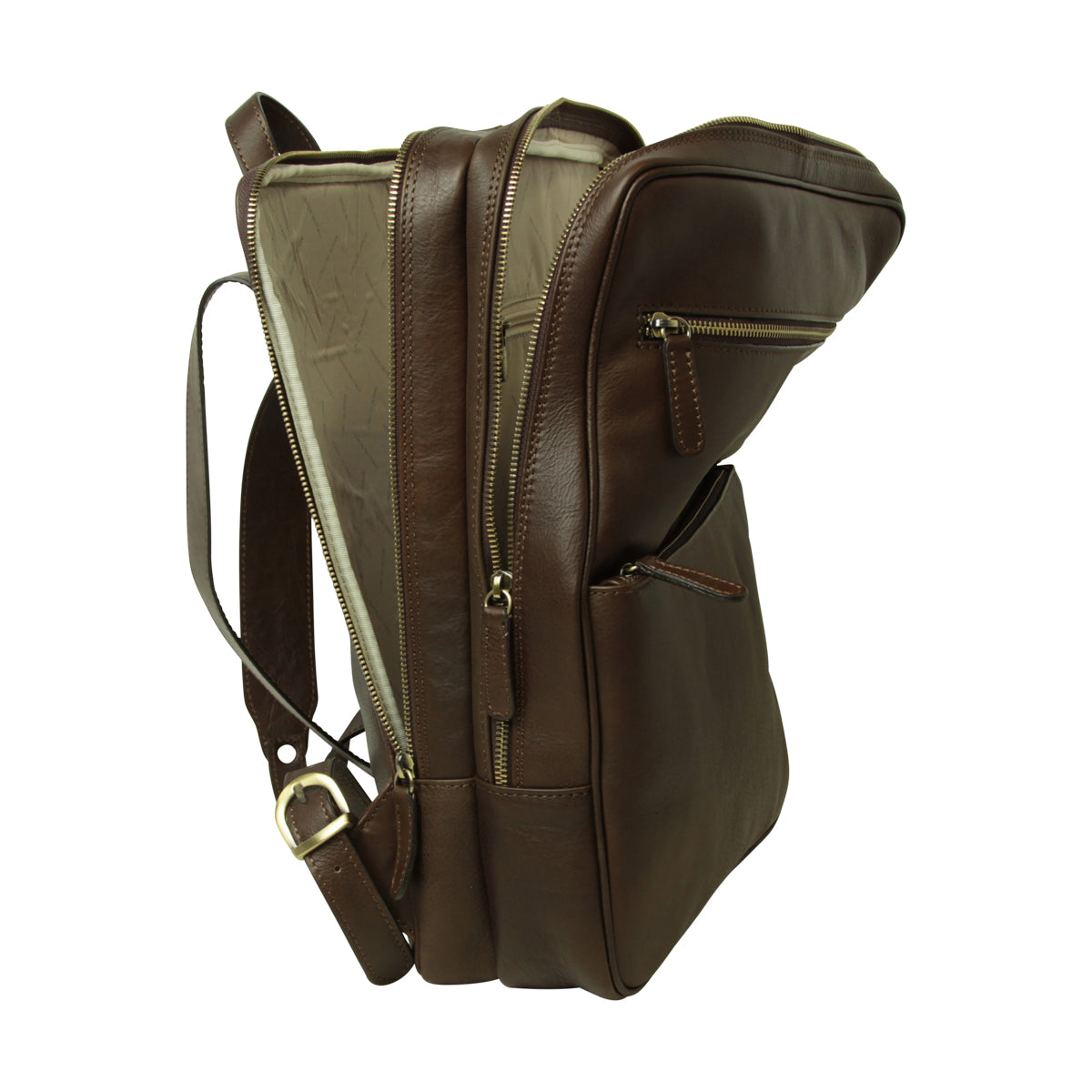 Leather backpack with trolley strap- Dark Brown-1