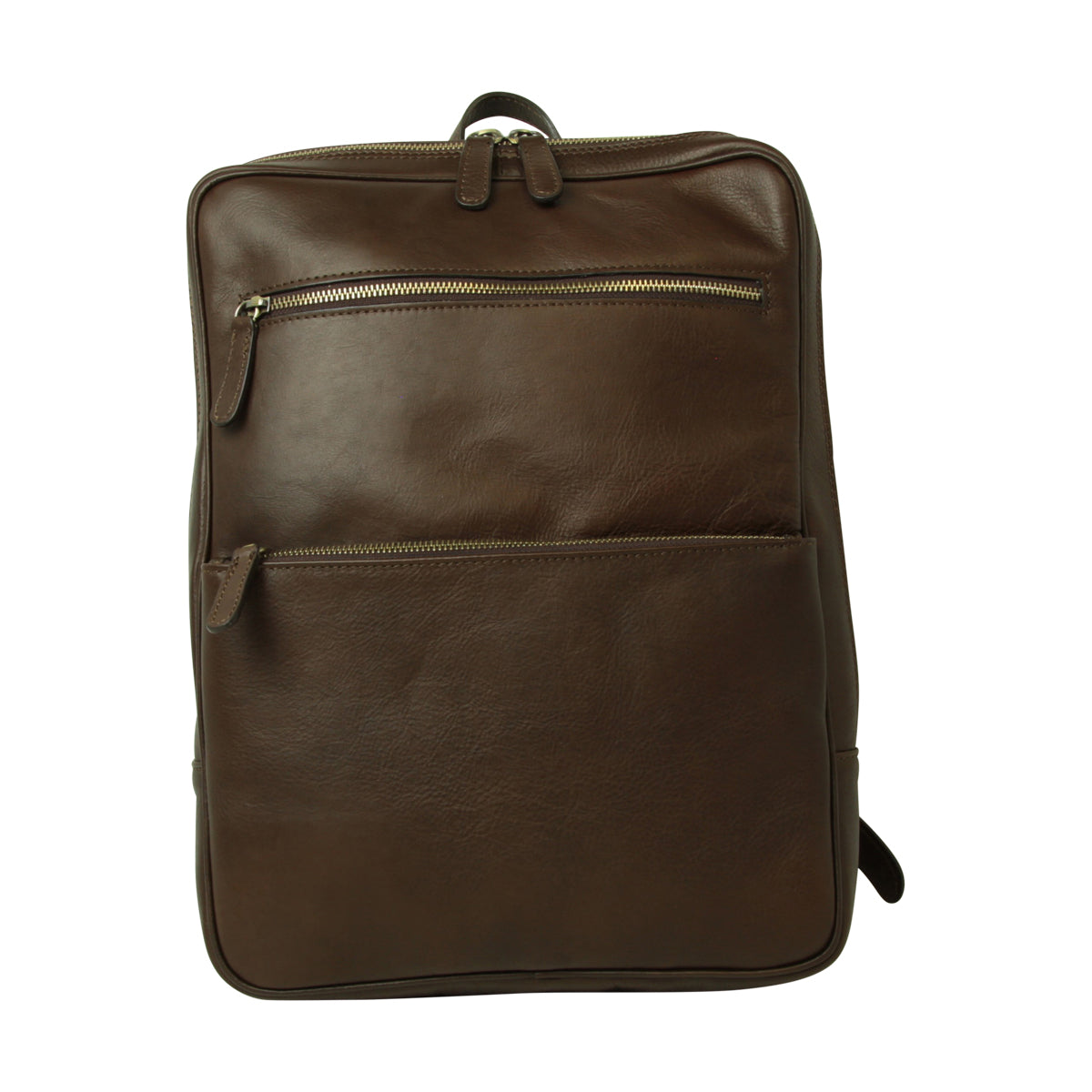Leather backpack with trolley strap- Dark Brown-0