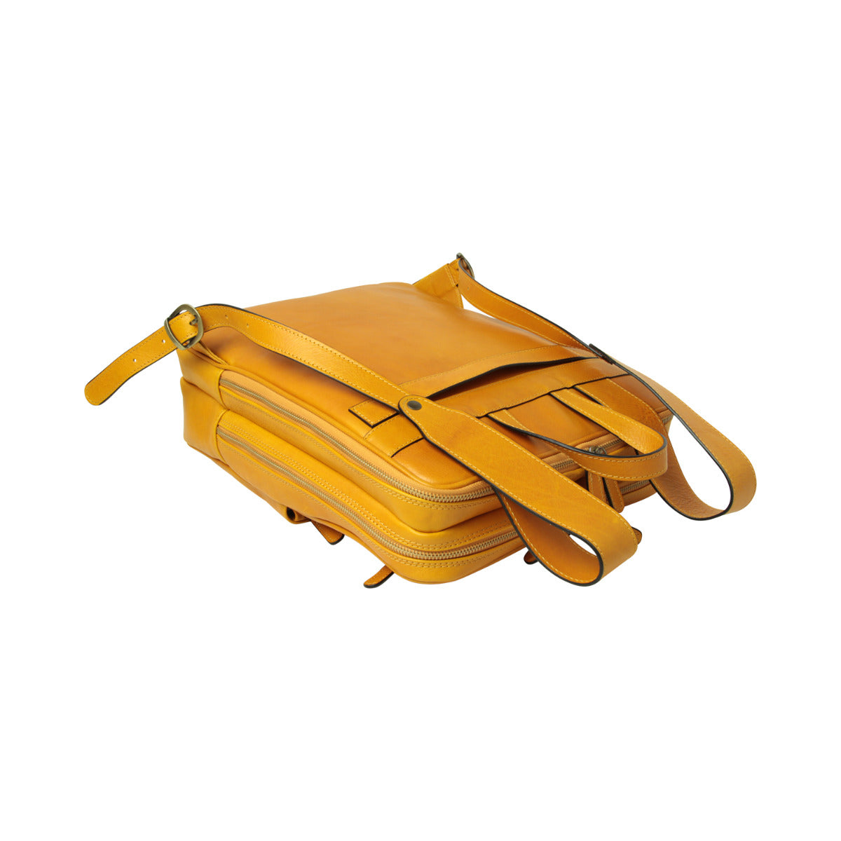 Leather back pack with backside troller strap - yellow ochre-1