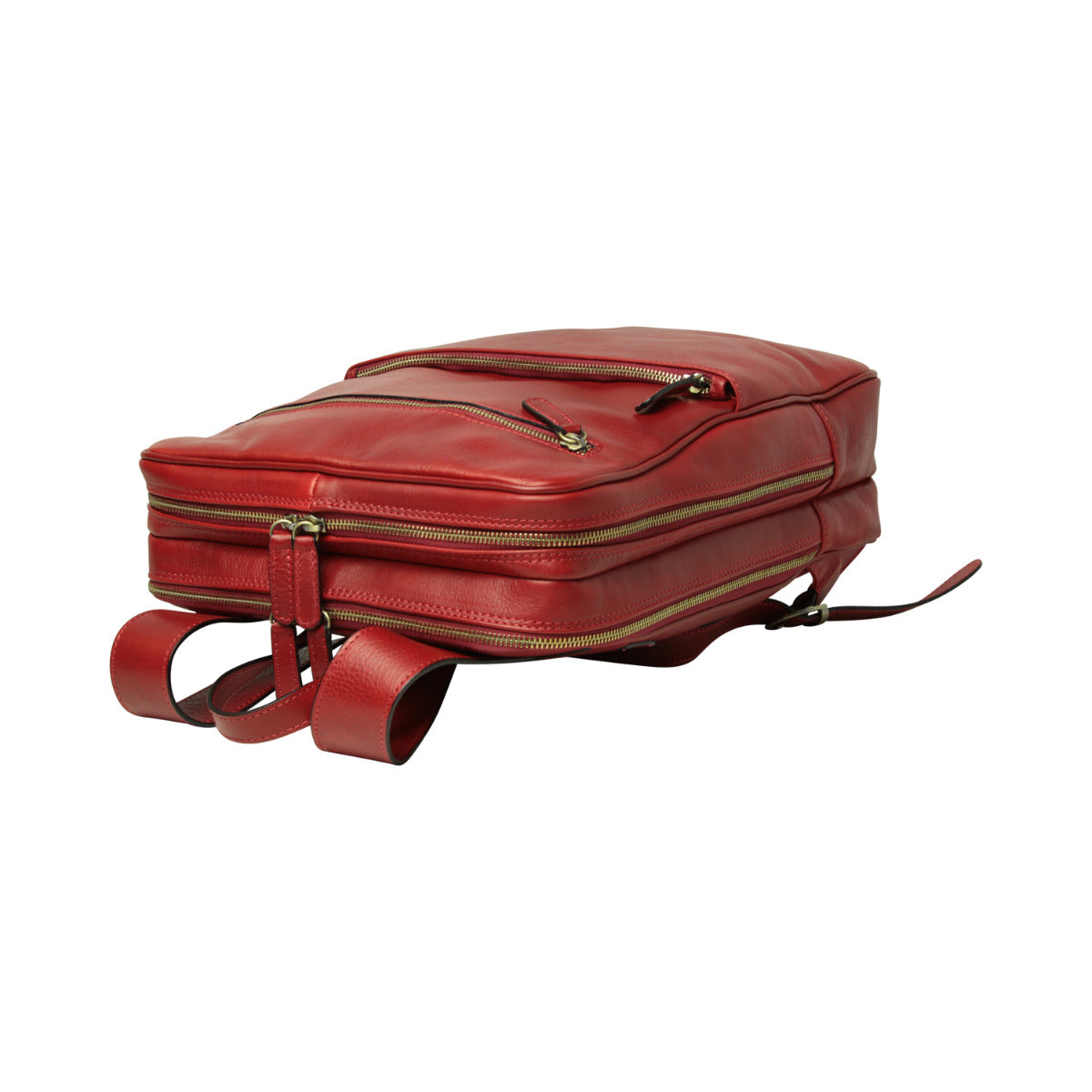 Leather backpack with trolley strap-Red-1