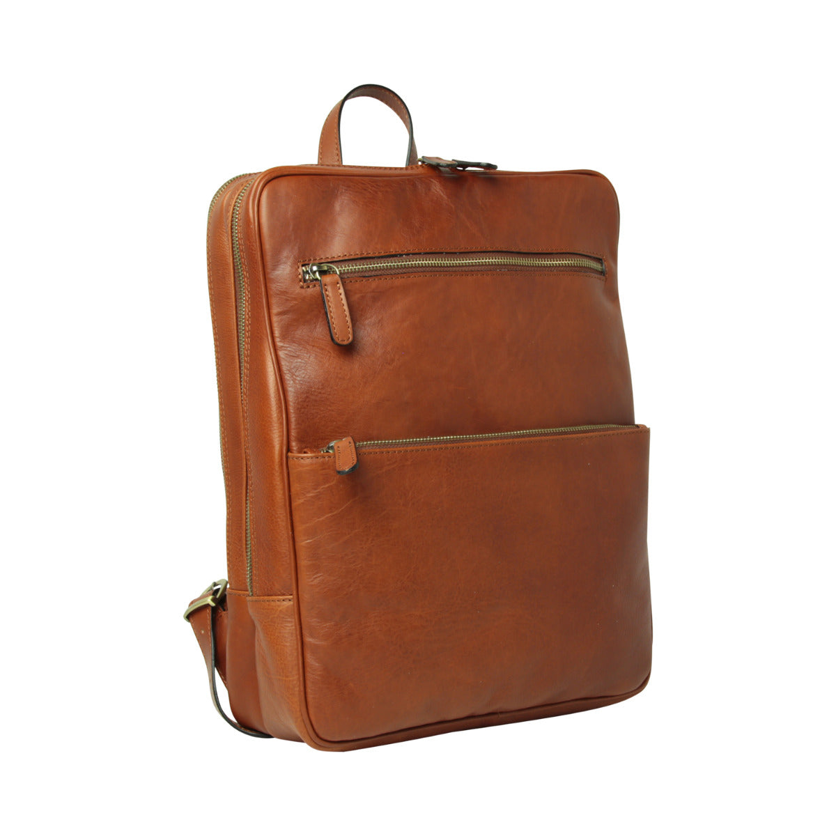 Leather backpack with trolley strap-Teak-0