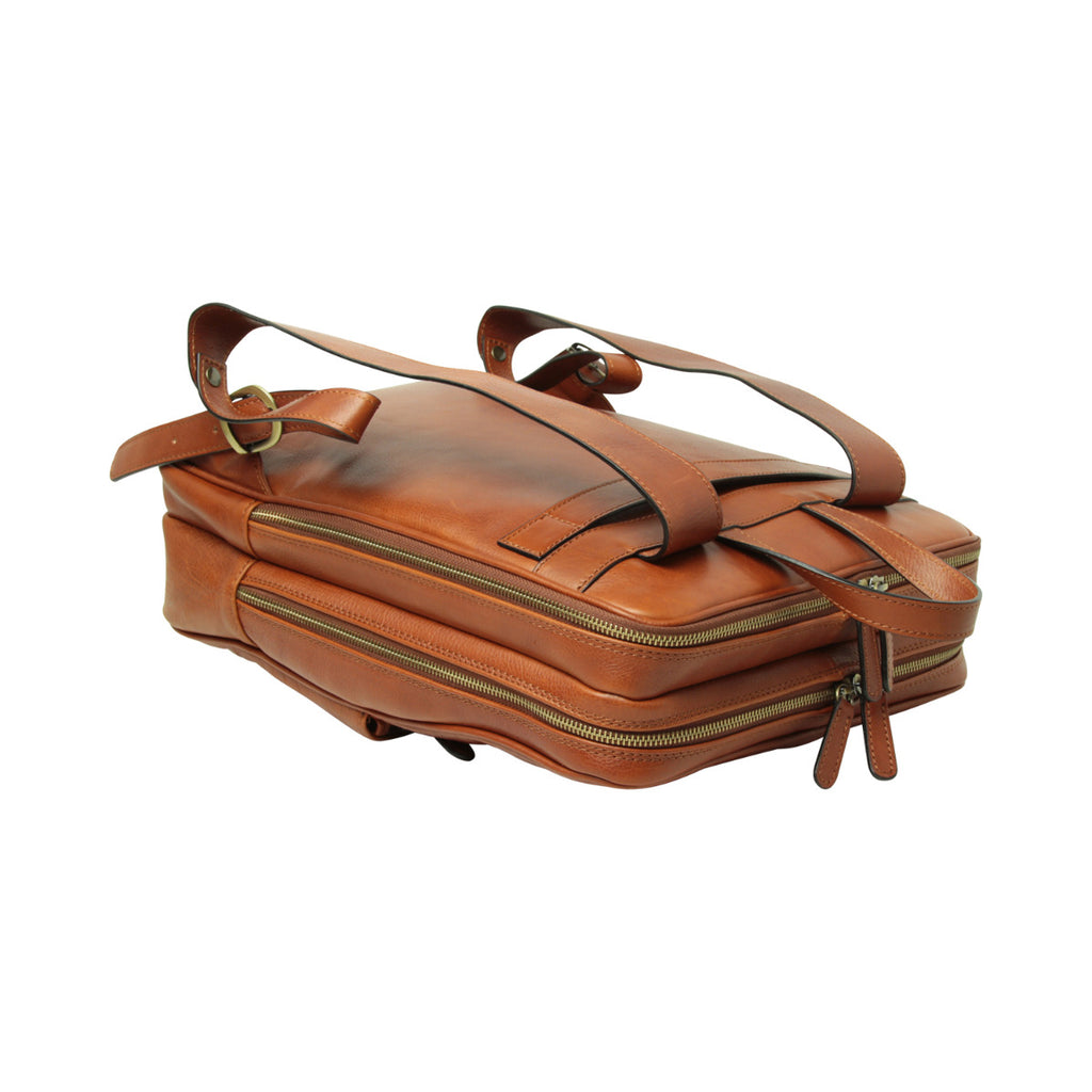 Leather backpack with trolley strap-Teak-1