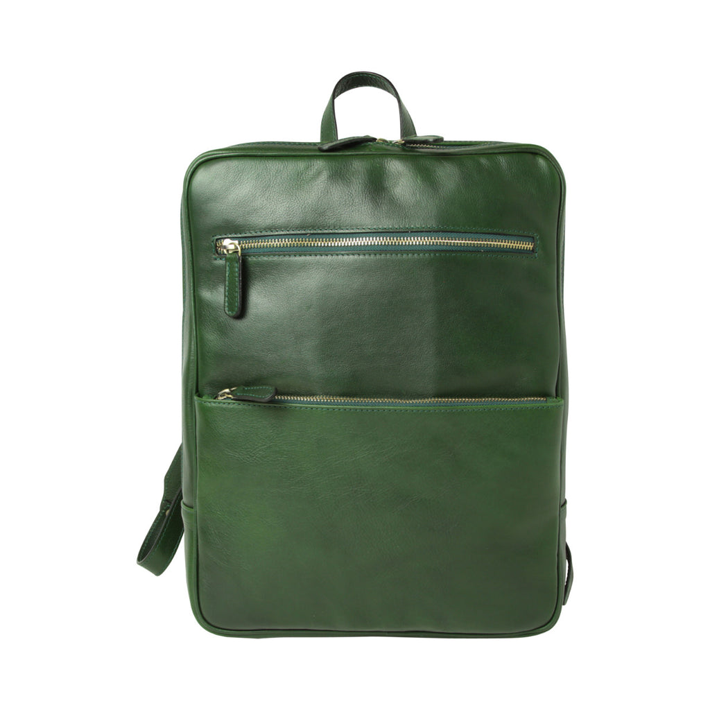 Leather backpack with trolley strap-Green-0