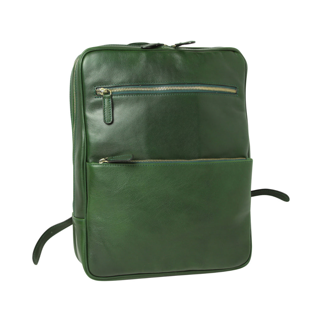 Leather backpack with trolley strap-Green-1