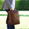 Leather back pack with backside troller strap -Brown-1