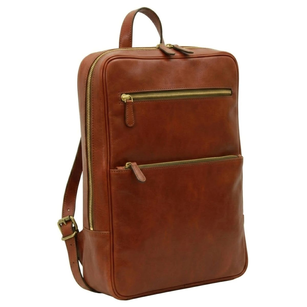 Leather back pack with backside troller strap - Mahogany Brown-0