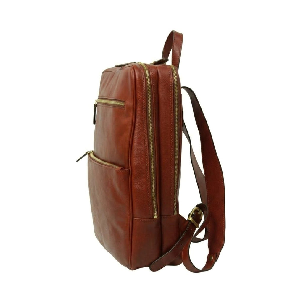 Leather back pack with backside troller strap - Mahogany Brown-1