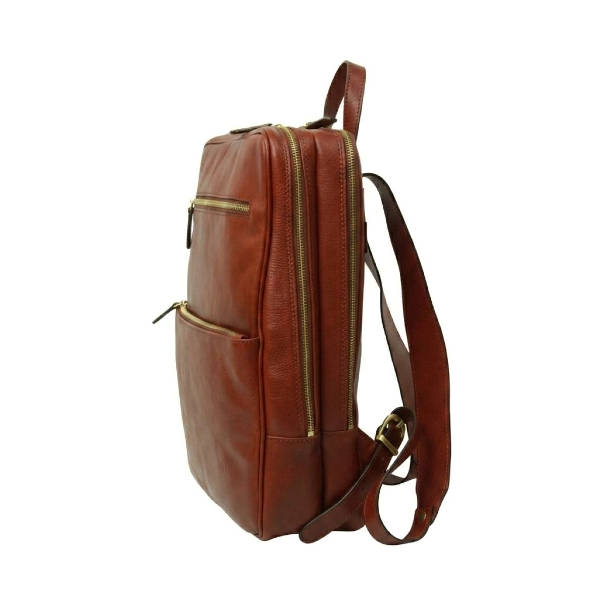 Leather back pack with backside troller strap - Mahogany Brown-1