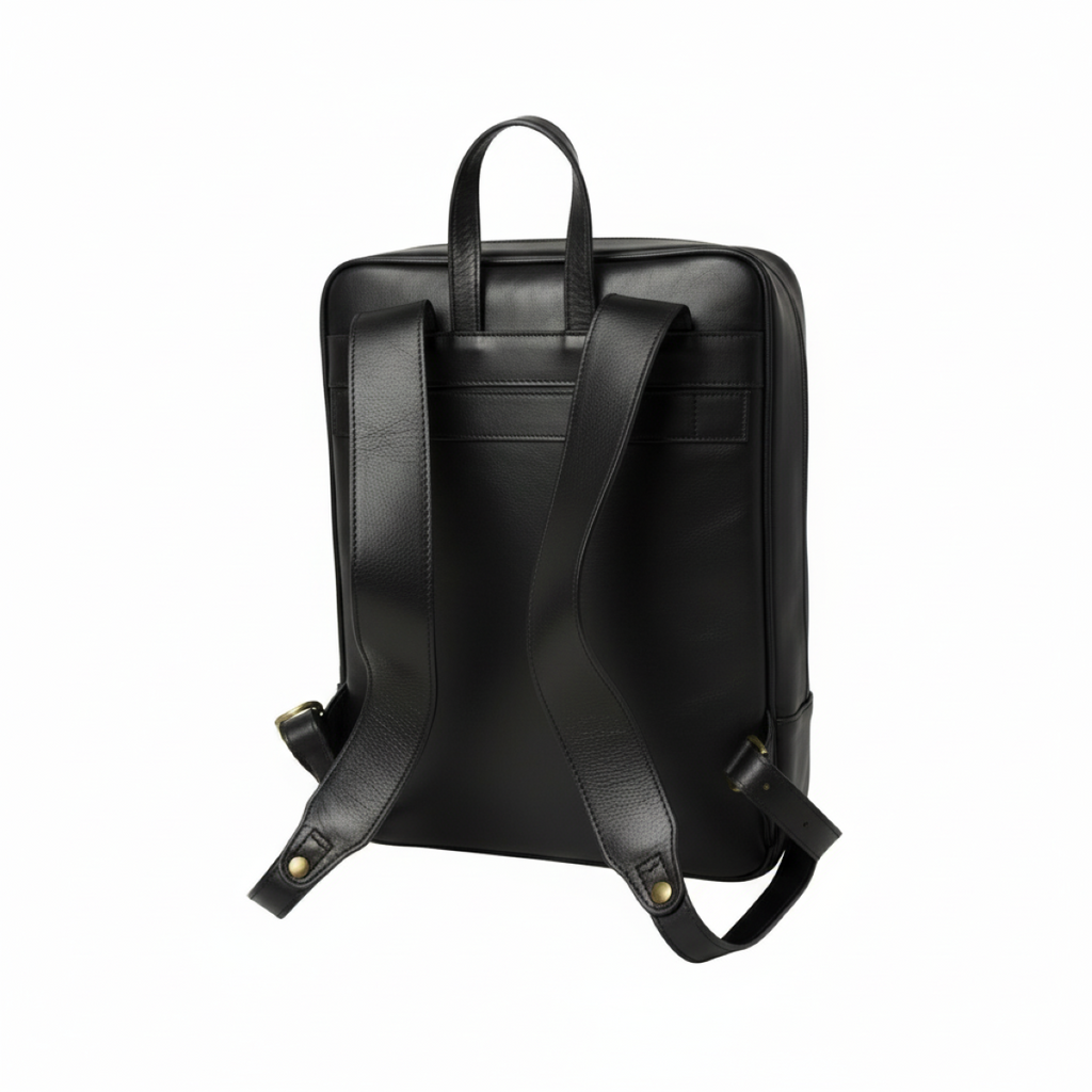 Leather backpack with backside troller strap- black-1