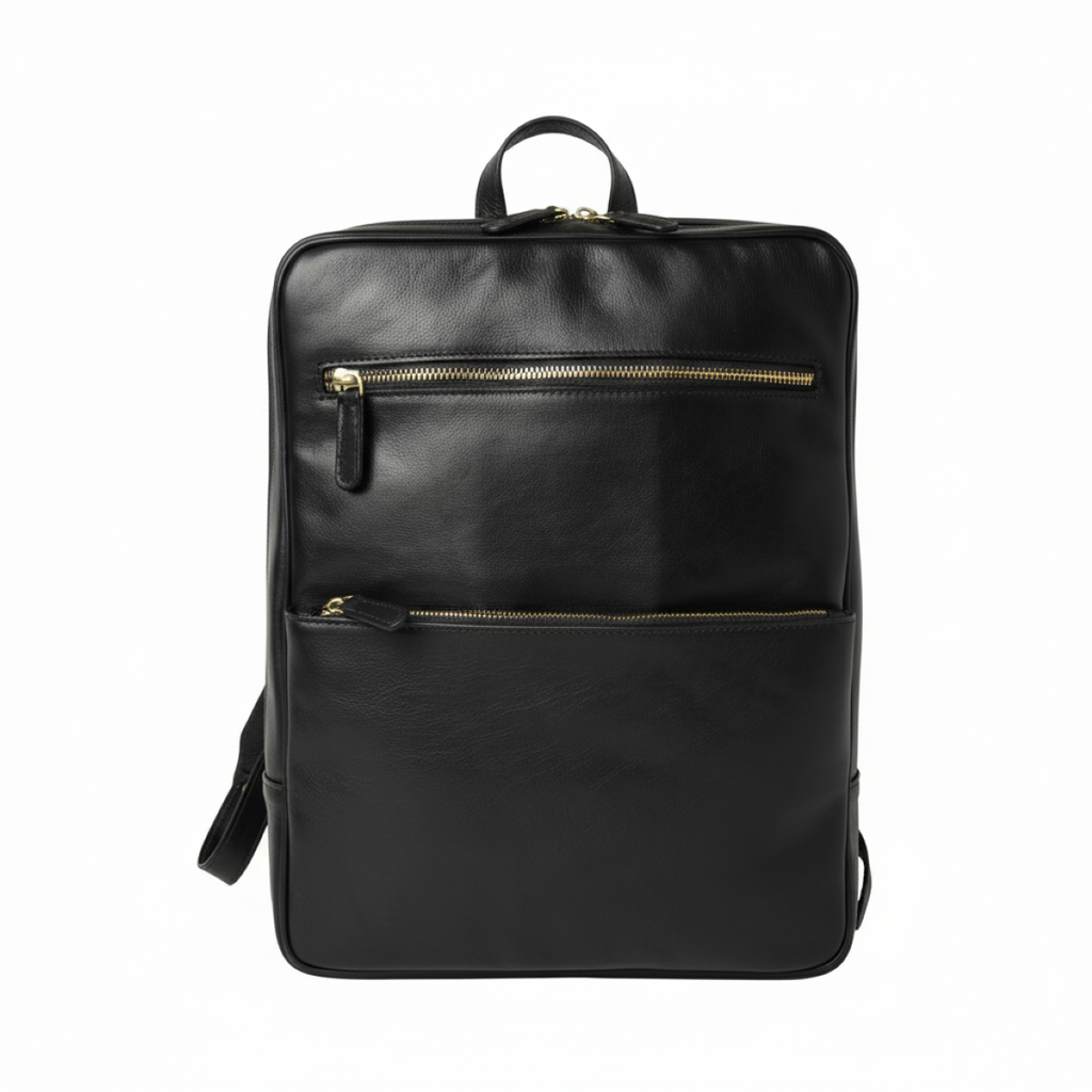 Leather backpack with backside troller strap- black-0